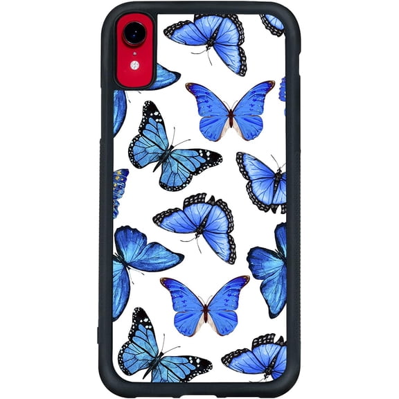 Blue Butterfly Phone Case iPhone Xr - Shockproof Protective Cute Cool Blue Monarch Butterfly Cell Phone Case Designed for iPhone Xr 6.1 Inch Case for Girls Women Black