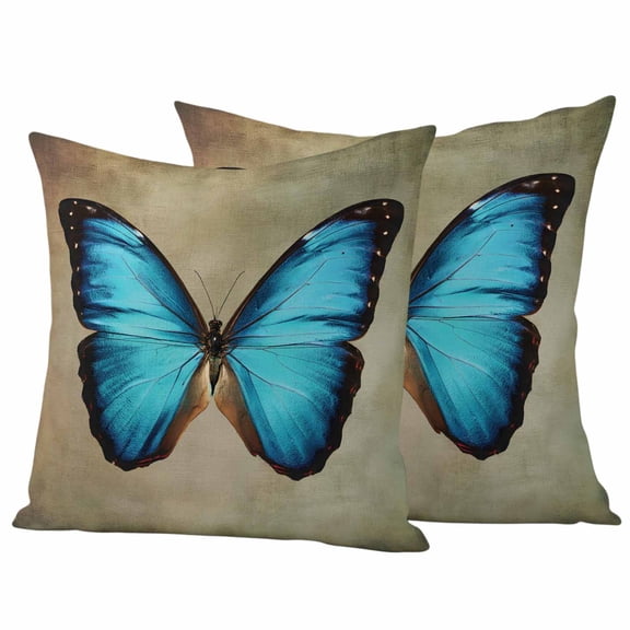 Blue Butterfly Pillow Covers 2 Pack Vintage Brown Retro Bug Farm Pillowcase Waterproof Outdoor Throw Pillow Cover for Patio Garden Square Cushion 16”x16”