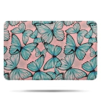 Blue Butterfly Pink Background Pattern Bathroom Rugs Mat,Non Slip Microfiber Bathroom Rug,Rubber Backing,Soft Bathroom Mats for Bathroom Floor,Tub and Shower,17x27in(43x68cm)