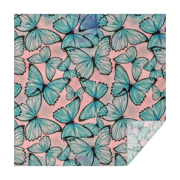 Blue Butterfly Pink Background Pattern Square Tablecloth,Waterproof Square Table Cover,Wipeable Spillproof Washable Table Cover for Home Kitchen Party Decor 42"X42"(107x107cm)