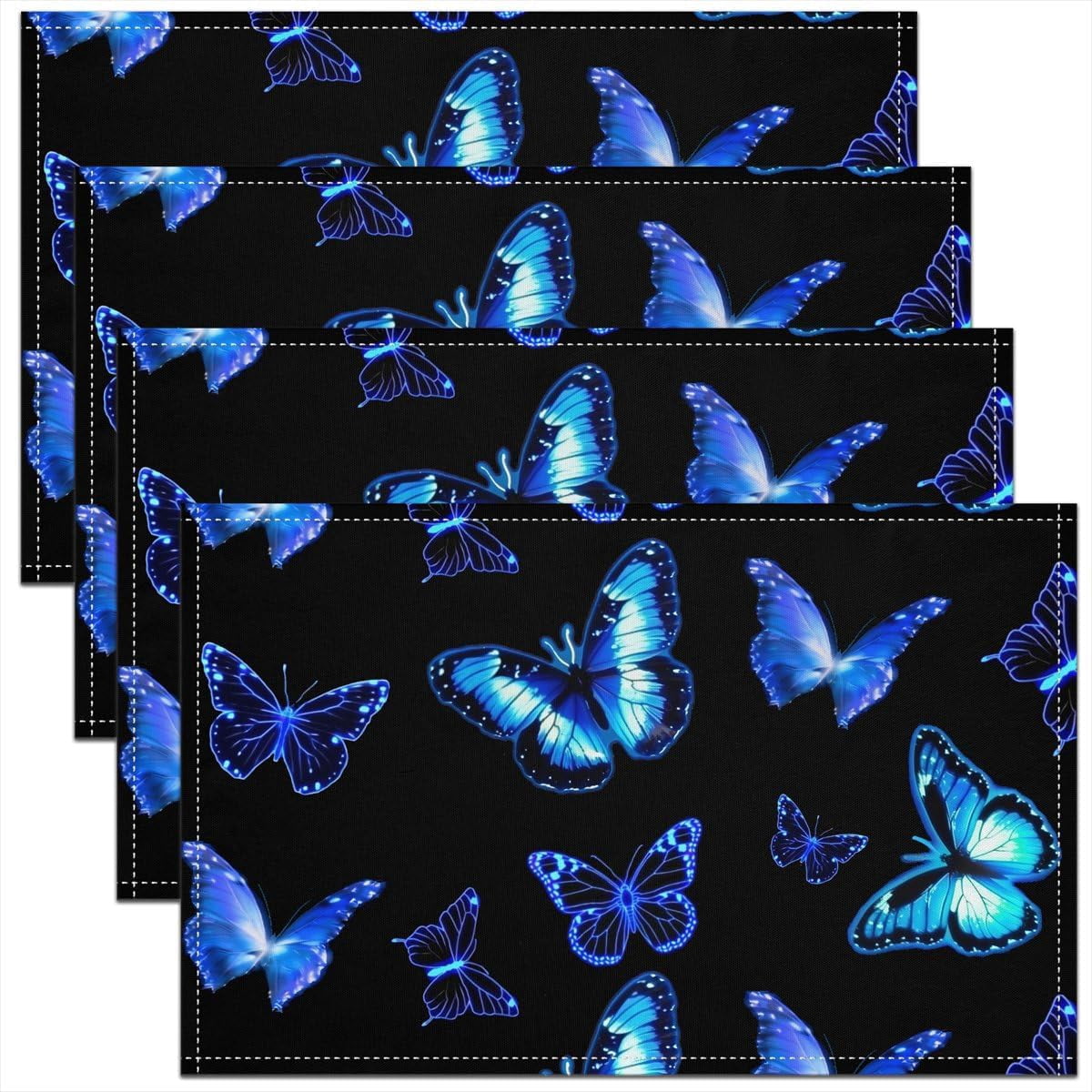 Blue Butterfly Placemats Set of 4 12x18 Inch Glitter Table Mats for ...
