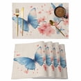 thumbnail image 1 of Blue Butterfly Placemats Set of 8 Retro Country Spring Pink Flowers Plants Place Mats Indoor Wipeable Table Mats Washable Cloth Dining Table Placemats for Kitchen Holiday Party Home Decor 13x19 Inch, 1 of 9
