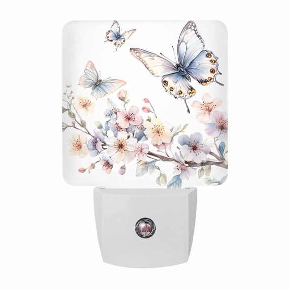 Blue Butterfly Plug-in LED Night Lights Spring Flower Auto Dusk-to-Dawn Sensor for Bedroom, Bathroom, Kitchen, Nursery, Hallway, Stairs, Wall Home Decor