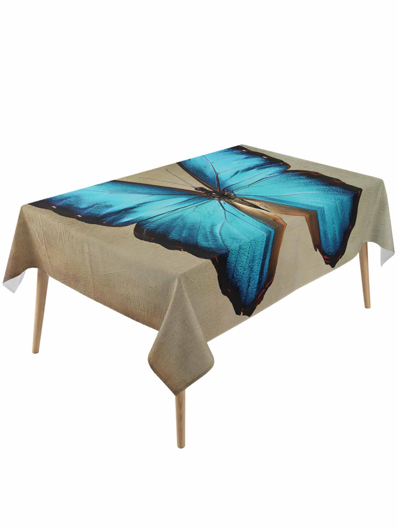 Blue Butterfly Rectangle Tablecloth Vintage Brown Retro Bug Farm ...