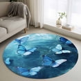 thumbnail image 1 of Blue Butterfly Round Living Room Rugs 4 ft, Blue Water Background Ripple Leaves Bug Washable Area Rug with Non-Slip Sturdy Edge Binding Round Carpet for Entryway Kitchen Bedroom Bathroom, 1 of 9