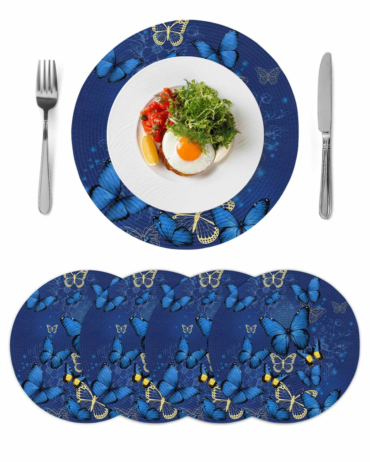 Blue Butterfly Round Placemats Set of 4 for Dinning Tables,Heat-proof ...