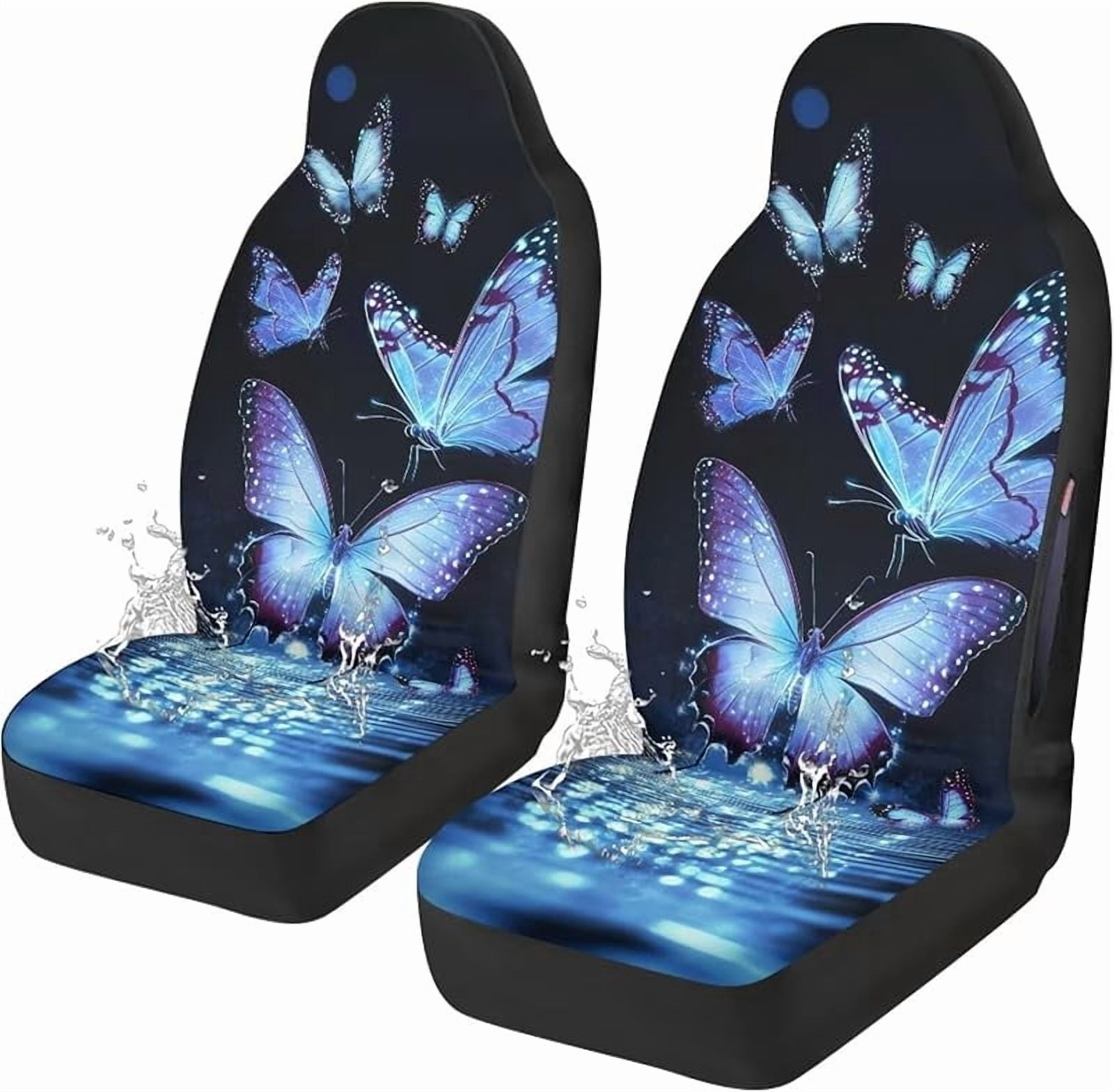 Blue Butterfly Shine Car Front Seat Cover Set Decorative Bucket Seat Covers Pack of 2 Waterproof Saddle Blanket Cushion Cover for SUV Sedan Trucks Vans