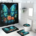 thumbnail image 1 of Blue Butterfly Shower Curtain Set Colorful Floral Flowers Bathroom Sets Decor Accessories Bathroom Shower Curtains Set with Non-Slip Rug Toilet Lid Cover Bath Mat and 12 Hooks, 72x72 Inch, 1 of 4