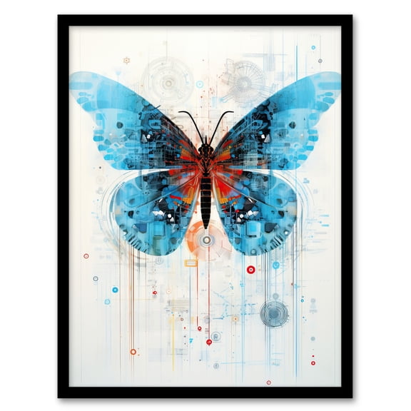 Blue Butterfly Spy Robot Hybrid Secret Military Schematic Blueprint Futuristic Complex Arcane Manuscript Gift For Him Man Cave Art Print Framed Poster Wall Decor 12x16 inch