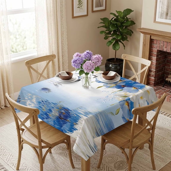 Blue Butterfly Square Tablecloth 60x60 Inch Floral Clear Lake Reflection Waterproof Polyester Tablecloth for Dining Table, Washable Table Cover for Kitchen Dining Room Wedding,Stain Resistant