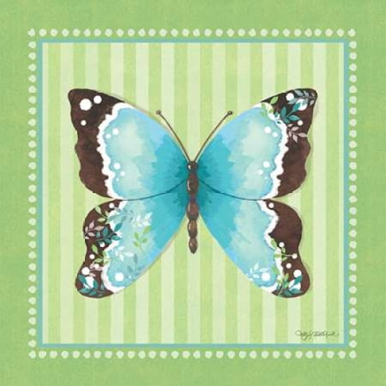 Blue Butterfly - Stripe Canvas Art - Kathy Middlebrook (24 x 24)