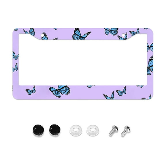 1pc Blue Butterfly License Plate Frame, Purple License Plate Frames for Women Man, Cute Car License Plate Holder Funny Car Tag Frame Decor 2 Hole, 12.2x 6.3 Inch