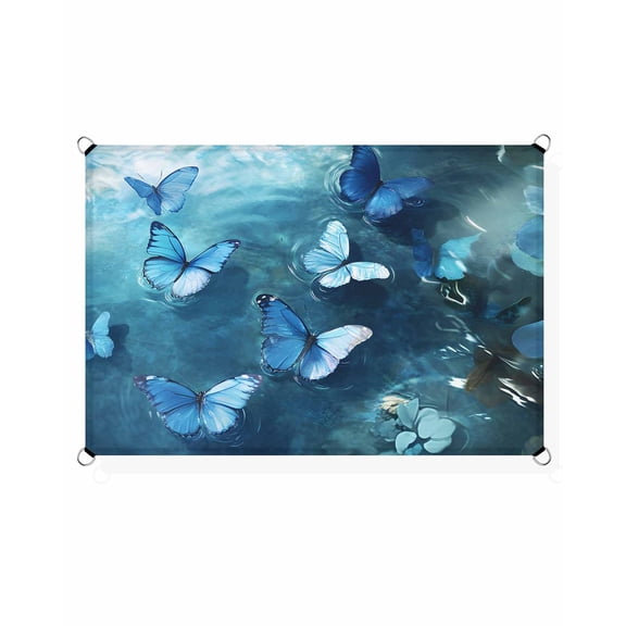 Blue Butterfly Sun Shade Sail 14'X18' Blue Water Background Ripple Leaves Bug UV Block Outdoor Sail Shades Breathable Waterproof Rectangular Sunshade for Patio Garden Pool Pergola Porch