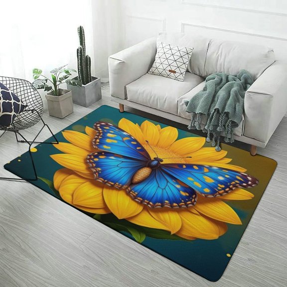 Blue Butterfly Sunflower Print Home Decor Living Room Carpet Non-slip Hotel Lobby Floor Mat Kitchen Bedroom Entrance Doormat Mats