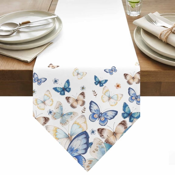 Blue Butterfly Table Runner 36 Inches Long Farmhouse Floral Table Runners for Dining Room Tabletop Dresser Scarf Home Party Banquet Wedding Holiday Decoration