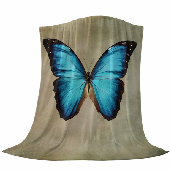 Blue Butterfly Throw Flannel Blanket Vintage Brown Retro Bug Farm Super Soft Cozy Bed Blanket, Lightweight Plush Fuzzy Bed Throw for Bedroom Sofa Couch Living Room 40x50In,