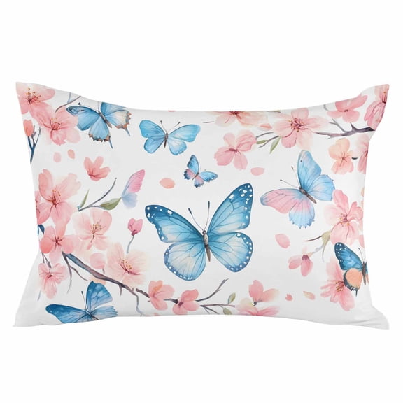 Blue Butterfly Throw Pillow Cover 24 x 36 Inch Decorative Pillow Cover Watercolor Spring Natural Flowers Lumbar Pillowcase Seasonal Rectangle Cushion Case for Couch Sofa Bed Living Room