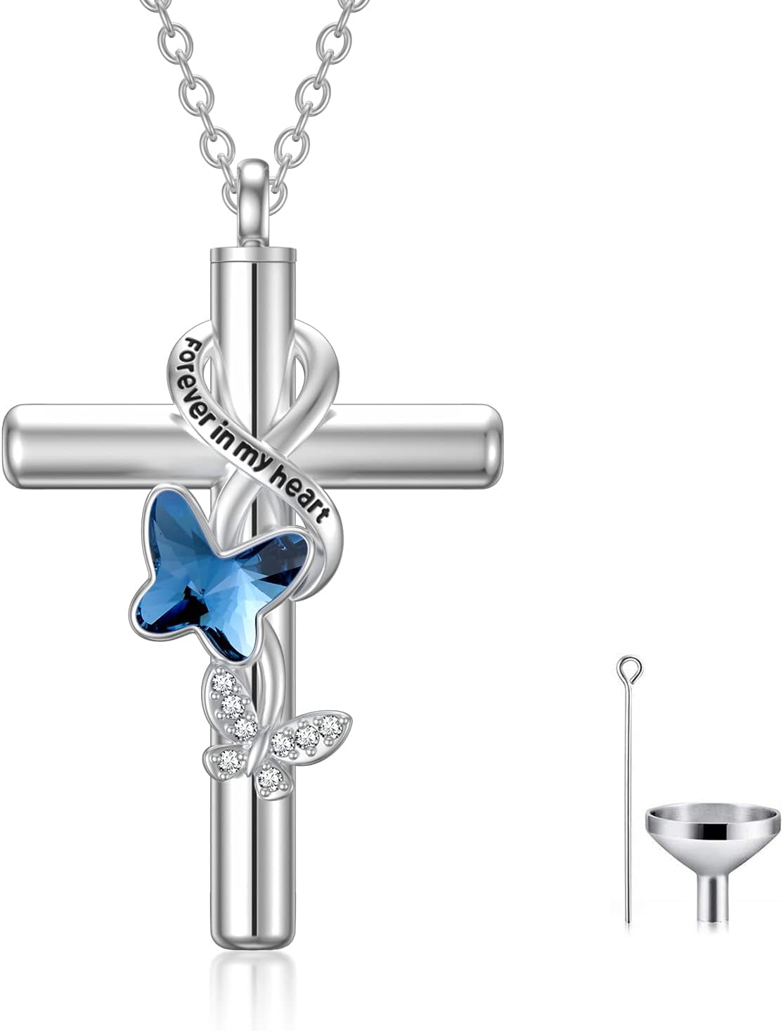 Blue Butterfly Urn Necklace for Ashes 925 Sterling Silver Memorial Pendant Faithful Keepsake