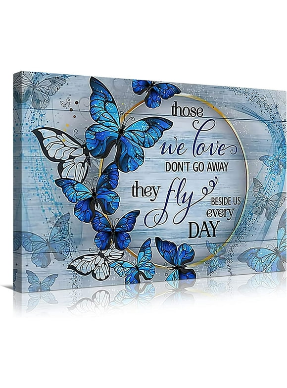 Blue Butterfly Wall Art Butterfly Decor for Bathroom Blue Wall Art for Office Butterfly Room Decorations Art Paintings Blue Butterfly Picture Decor for The Home Framed Wall Art 12"x18"