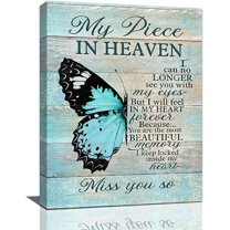 Blue Butterfly Wall Art My Piece in Heaven Pictures Wall Decor Country Sympathy Memorial Gift Canvas Painting Prints Modern Artwork Home Decoration for Bathroom Bedroom Living Room 12"x16"