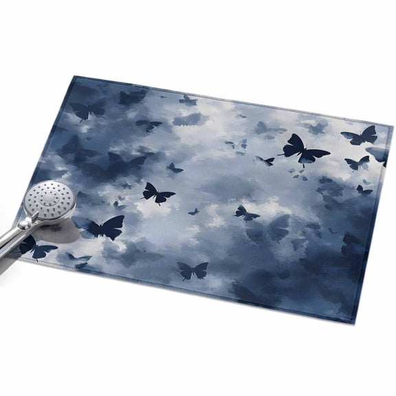 Blue Butterfly Washable Area Rug 2 x 3 ft Foggy Navy Blue Butterfly Silhouette, Soft Non Slip Rugs Stain Repellent Indoor Felt Carpet for Living Dining Room Bedroom Home Office