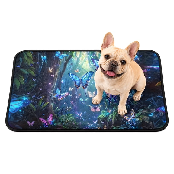Blue Butterfly Washable Pee Pads for Dogs, Dream Flower Forest Tree Plant Nature Reusable Puppy Pads Waterproof Pet Mat, Absorbent Dog Pee Pads for Crate Pet Training Whelping Playpen Mats 24"x18"