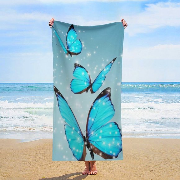 Blue Butterfly Water Reflection Beach Towel,Oversized Lightweight Quick Dry Towel For Adults Kids,Sand Free Towel for Swim Pool Yoga Gym Camping