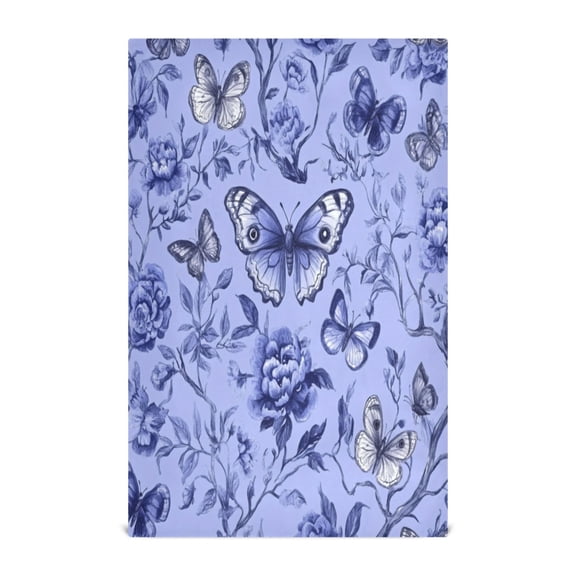 Blue Butterfly and Flower Pattern Kitchen Towels Set of 4 Tea Towels for Kitchen Decorative Waffle Dishcloths 28x18in