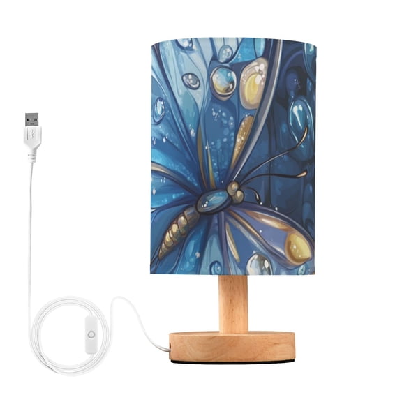 Blue Butterfly and Raindrop Table Lamp with USB Port LED Warm Light Lamp Night Light Home Decor
