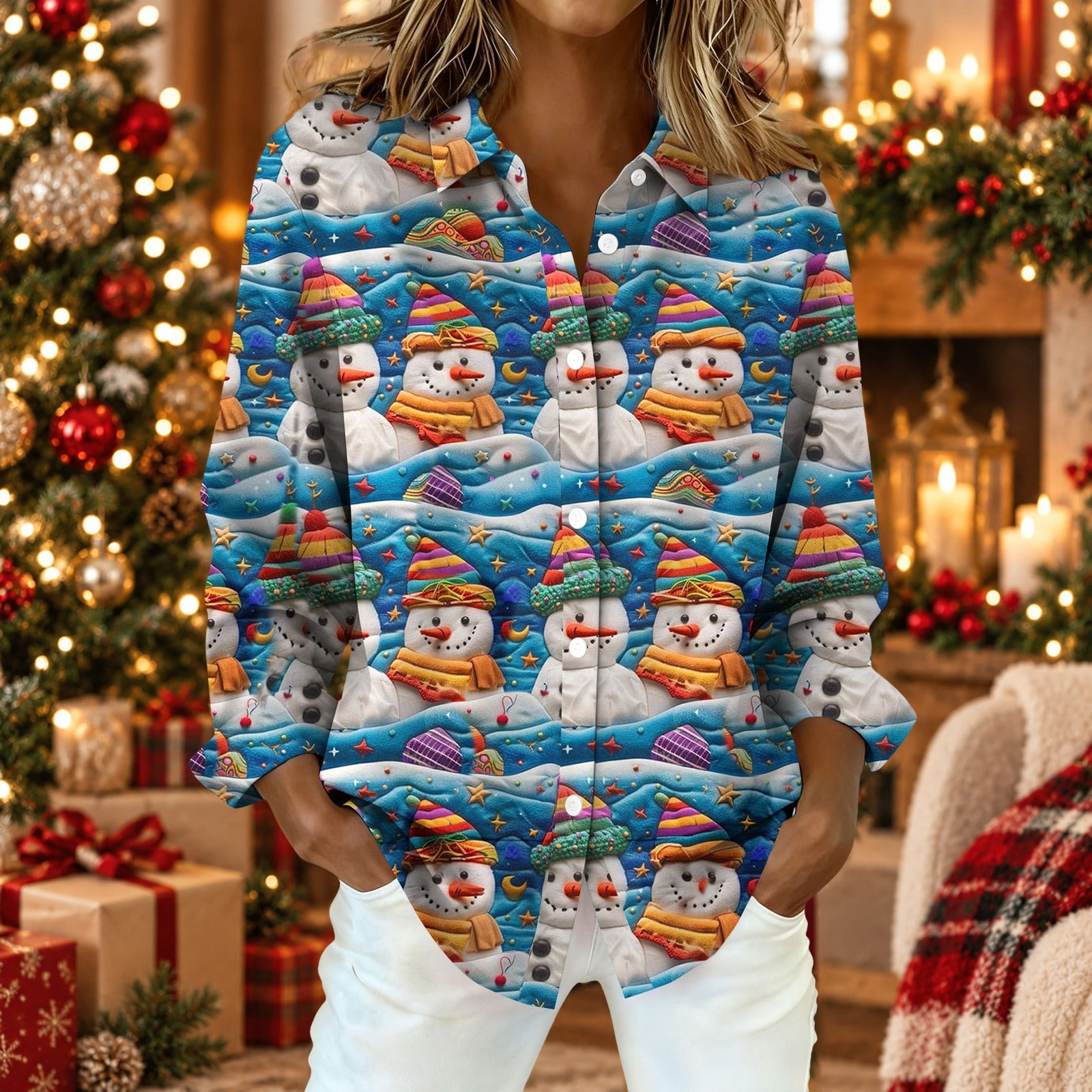 Blue Button Down Shirts Long Sleeve Tops Womens Button Down Shirt Long ...