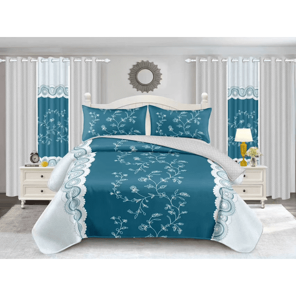 Blue CAL KING Comforter Set - 3 Piece Reversible Microfiber Bedding Set with Bamboo Filling, All-Season Soft Bed Set for Bedroom & Guest Room