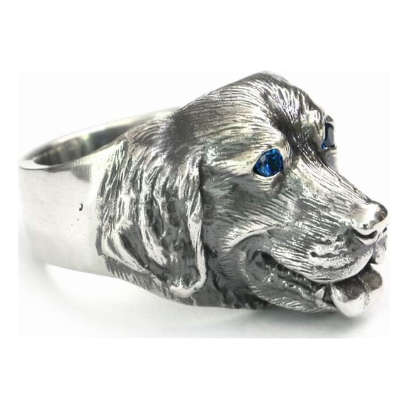 Blue CZ Eyes 925 Sterling Silver Golden Retriever Cute Dog Ring Punk Jewelry TA32N US Size 8.5