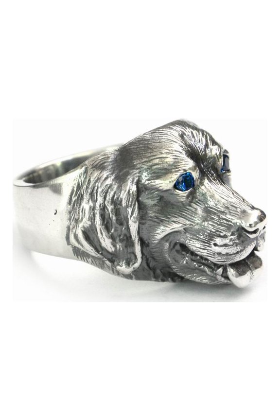 Blue CZ Eyes 925 Sterling Silver Golden Retriever Cute Dog Ring Punk Jewelry TA32N US Size 8