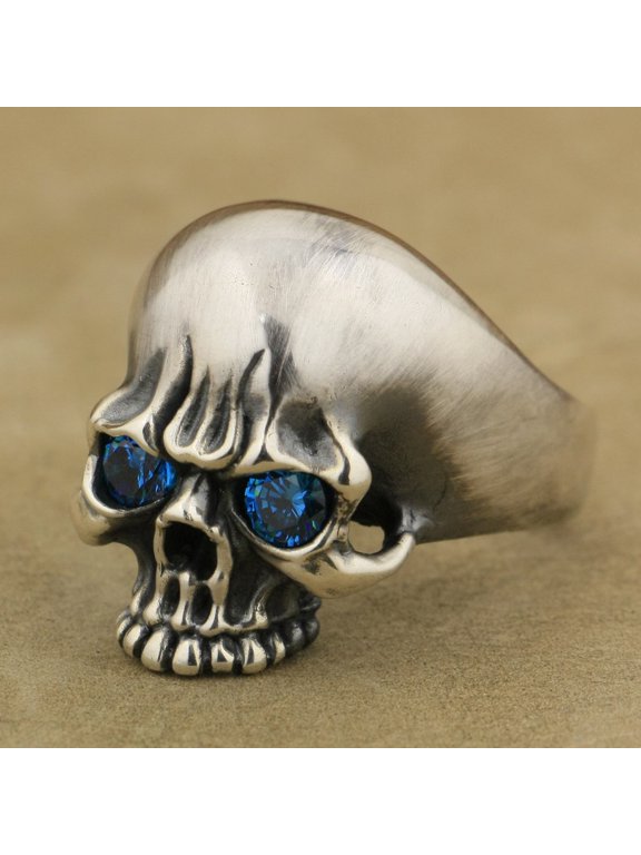 Blue CZ Eyes 925 Sterling Silver Skull Ring Biker Rock Punk Jewelry TA61 US Size 14.5