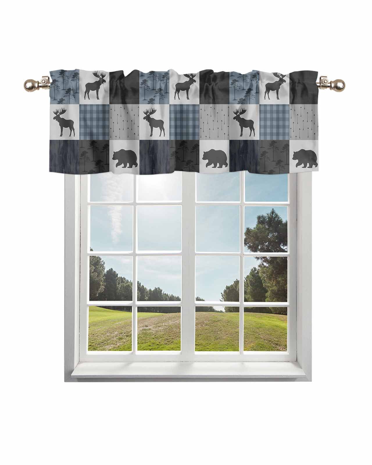 Blue Cabin Check Kitchen Curtain Valances for Windows Farmhouse Short ...