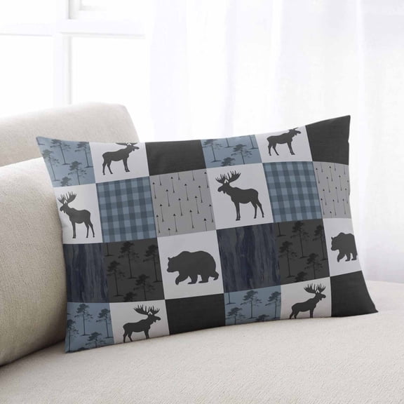Blue Cabin Check Oversized Pillow Covers, Rustic Bear Elk Farmhouse Buffalo Plaid Soft Throw Pillow Cases with Invisible Zipper, Decorative Pillowcase Pillows Protectors for Sofa Bed Couch 24"x36"
