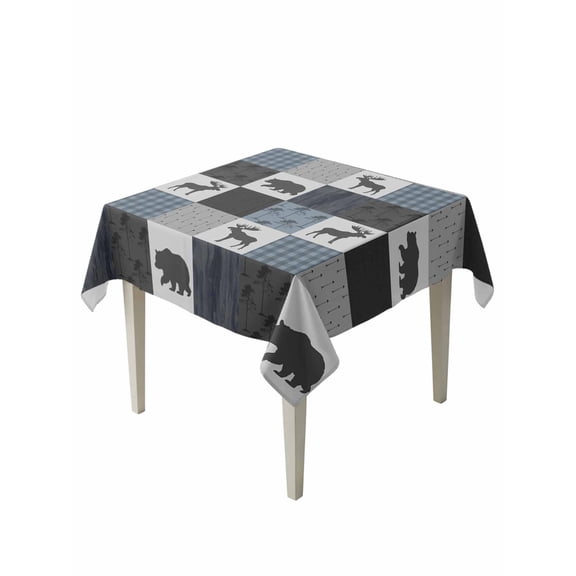 Blue Cabin Check Table Cloth, Rustic Bear Elk Farmhouse Buffalo Plaid Waterproof Tablecloth for Square Tables, Reusable Washable Fabric Table Cover for Restaurant Kitchen Dining Tables 60"x60"