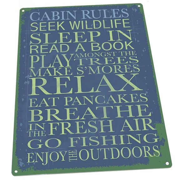 Blue Cabin Rules 9"x12" Metal Sign, Wall Decor for Office or Meeting Room