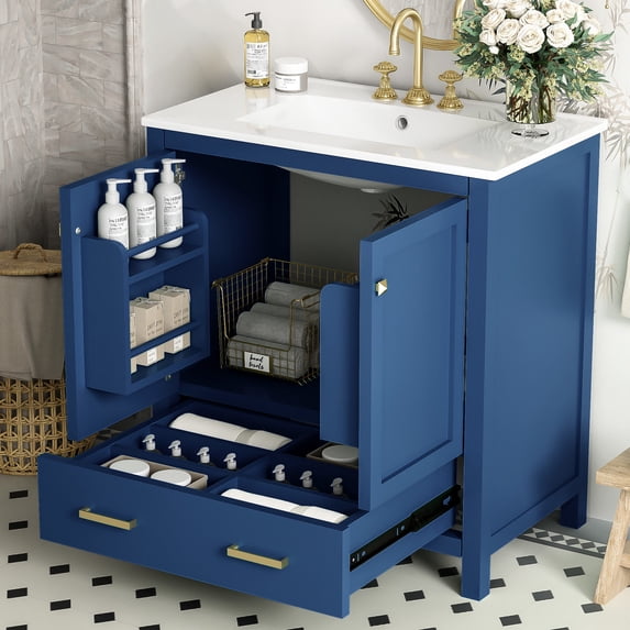 Blue Cabinet - White Ceramic Sink - Bathroom Aesthetics - Add Brilliance