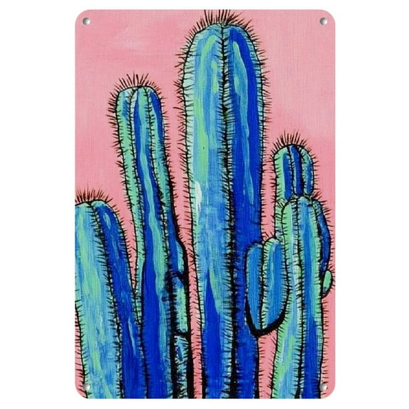 Blue Cactus Metal Wall Art Frameless Decorative Painting for Home