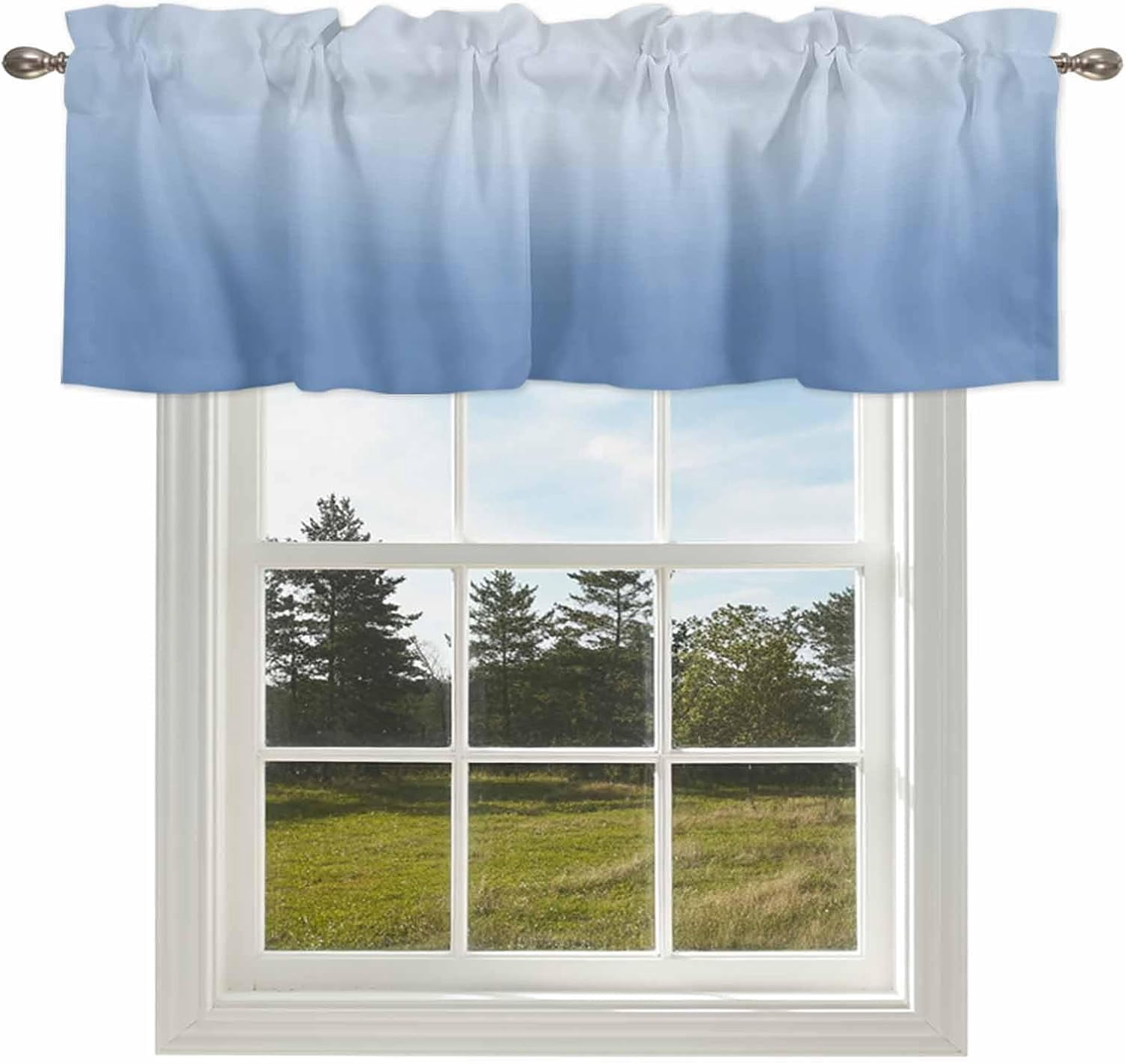 Blue Cafe Minimalist Valance Curtain Rod Pocket Gradient Art Solid ...