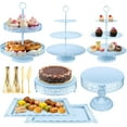 thumbnail image 1 of Blue Cake Stand Dessert Table Display Set, Metal Tiered Cupcake Holder Fruits Snack Donut Plate Serving Tower Tray Platter With Tong, Cake Knife and Server Set For Wedding Birthday Party Decor 11PCS, 1 of 13