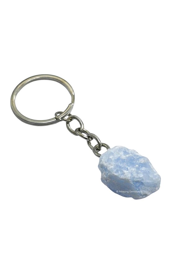 Blue Calcite Crystal Car Key Holder, Raw Crystal Keychain