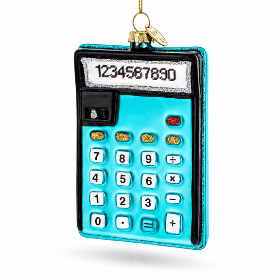 Blue Calculator Glass Christmas Ornament