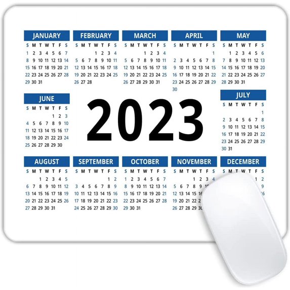 Blue Calendar 2023 Year Mouse Pad, Square Waterproof Mouse Pad Non-Slip Rubber Base MousePads for Office Laptop, 9.5"x7.9"x0.12" Inch