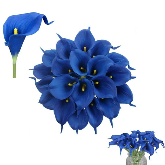 Blue Calla Lilies Bouquet,Yahome Artificial Flowers Bouquet for Wedding,Set of 20 Faux Calla Lilies Flower for Home,Outside,Garden,Window