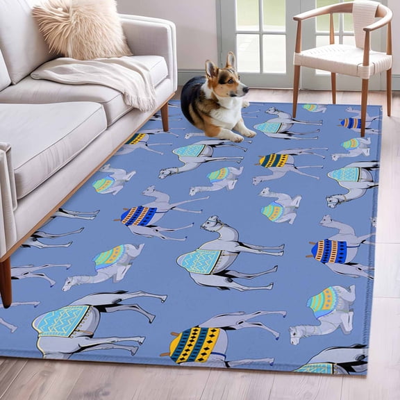 Blue Camel Area Rugs 4x6 ft Exotic Cute Cartoon Camels Wild Animal Desert Landscape Washable Rug Non Slip Indoor Carpet Absorbent Floor Mat for Living Room Bedroom Dining Room