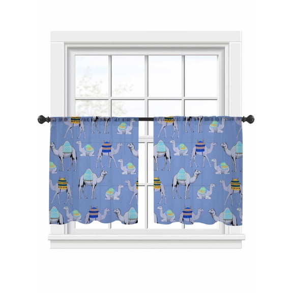 Blue Camel Sheer Curtains 2 Panels Set Exotic Cute Cartoon Camels Wild Animal Desert Landscape Sheer Window Curtains Light Filtering Rod Pocket Voile Drapes for Bedroom Living Room 52"x54"