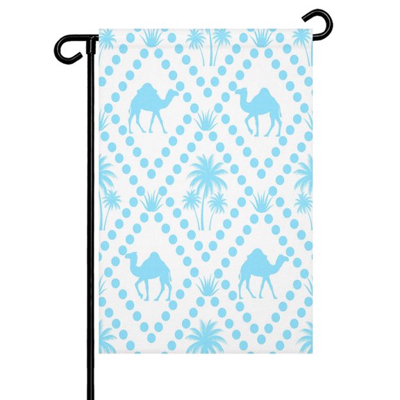 Blue Camels Garden Flag 12x18 Inch Abstract Date Coconut Tree Aloe Vera Rhombus Rustic Double Sided Small Decorative Garden Flags for Outside, Outdoor Yard Porch Lawn Decoration