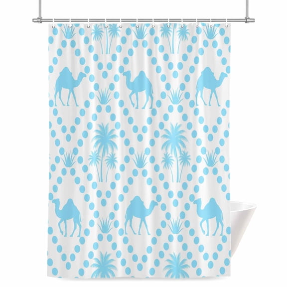 Blue Camels Shower Curtains for Bathroom, Abstract Date Coconut Tree Aloe Vera Rhombus Rustic Waterproof Fabric Shower Curtain for Bathroom Bathtub Decoration, Machine Washable 72"x72"
